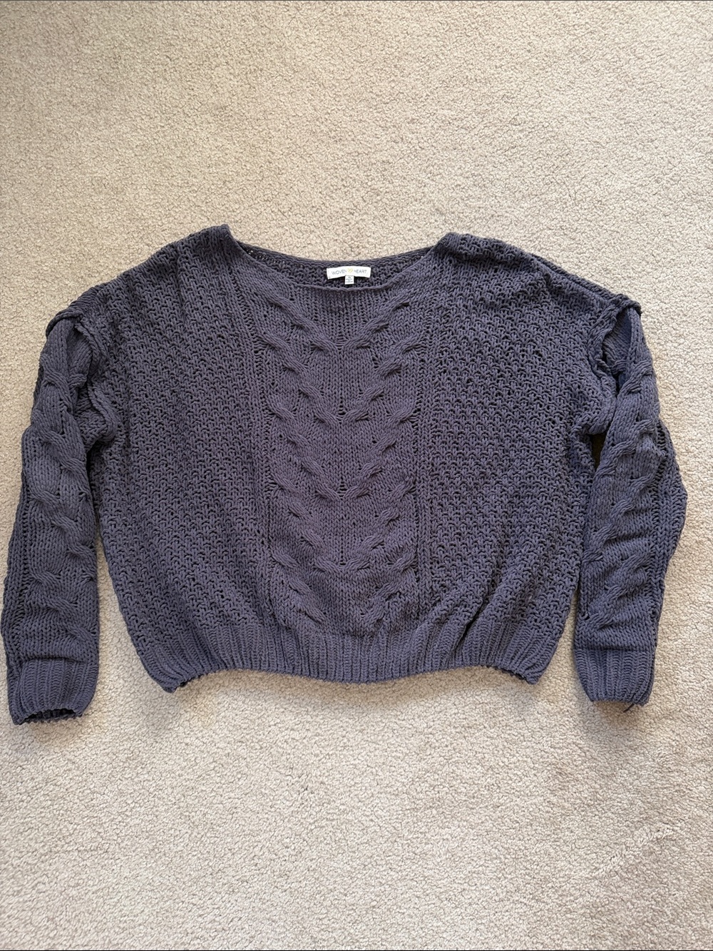 Woven Heart Charcoal Cable Knit Cropped Sweater